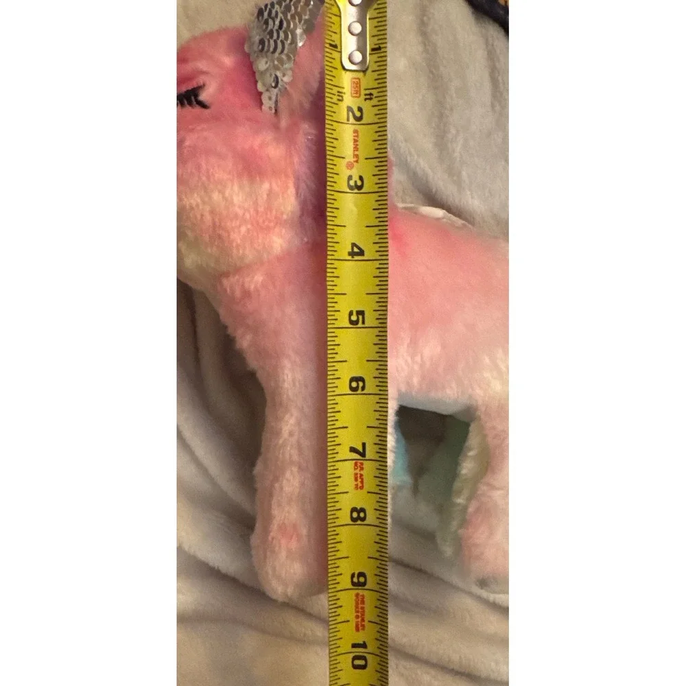 Pink Tie Dye Unicorn Plush Purse Sequin Ears Silver Horn Zipper Pocket 9